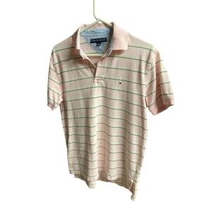 Tommy Hilfiger Men's Pink Striped Short Sleeve Polo Shirt Size M